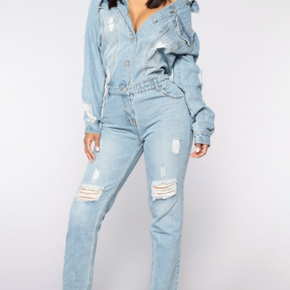 High Jump Denim Jumpsuit - Medium Wash Denim - Picture 1 of 4